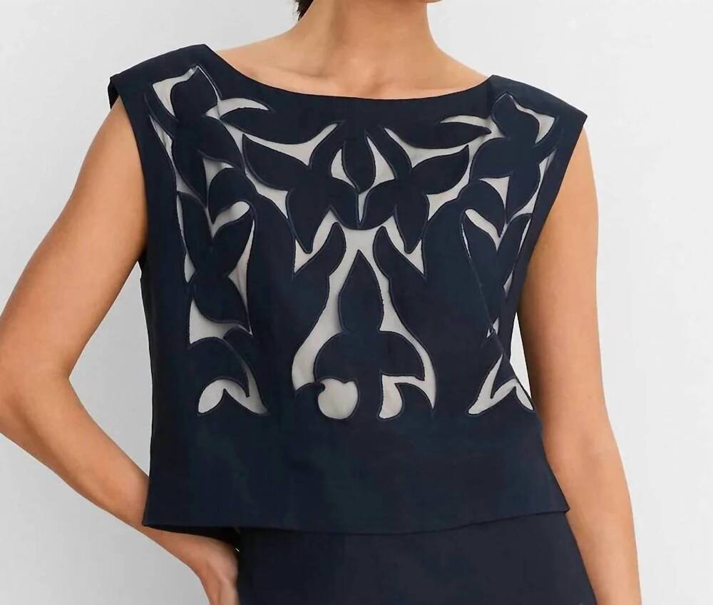 NEW NIC + ZOE antibes linen cut out top in dark indigo